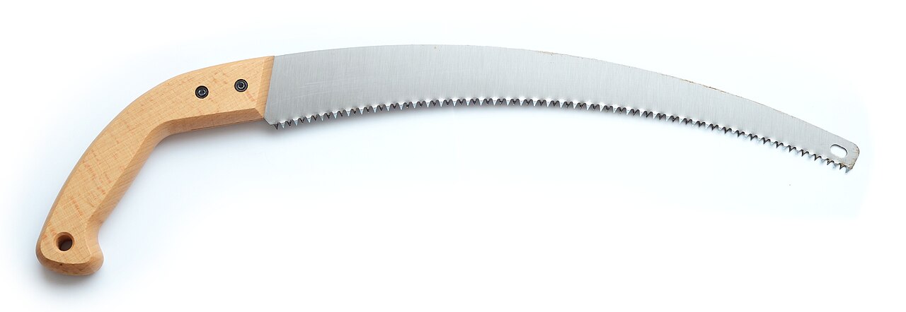 A pruning saw designed to cut branches that are too large or awkward for loppers.