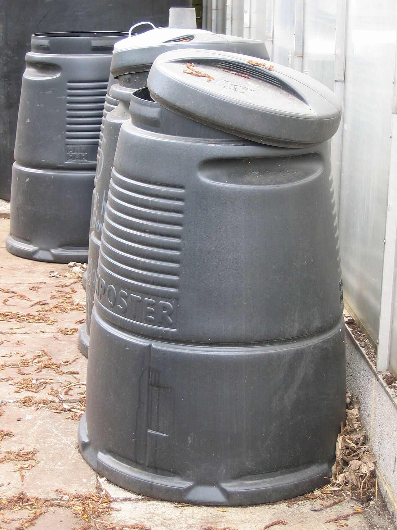 Black domestic compost bin as given away by Tower Hamlets Council