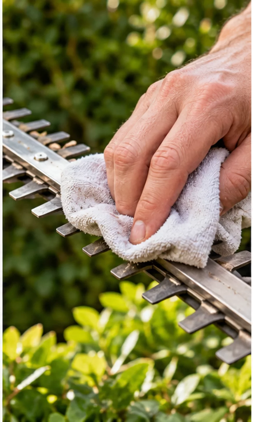 A close inspection of clean hedge trimmer blades reveals details that a quick visual check can miss.