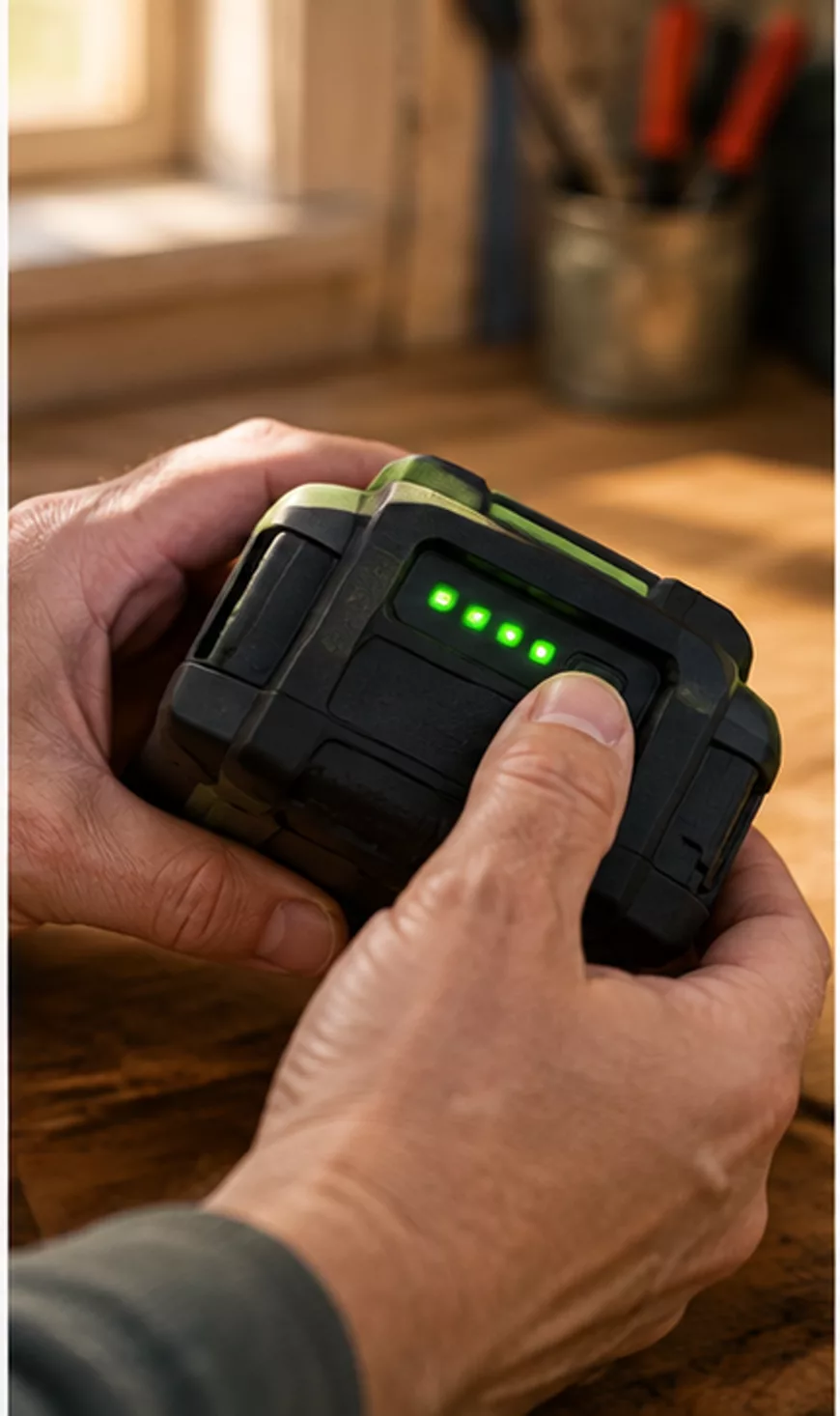 A close inspection of store lawn tool batteries winter reveals details that a quick visual check can miss.